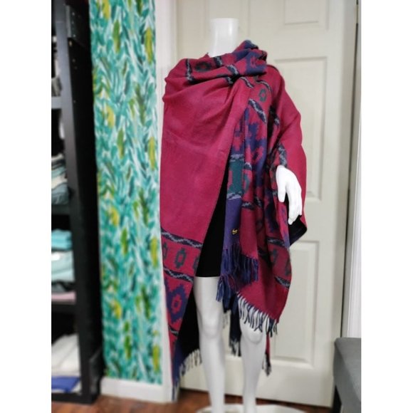 Forum Panco Tassel Poncho Shawl Cape Wraps Geometric Sweater Purple Women's - Picture 9 of 11